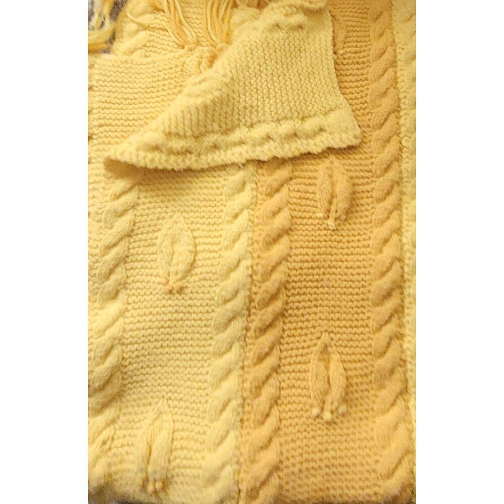 Gold Yellow Leaf Knitted Baby Blanket Small Throw 40" x 32"